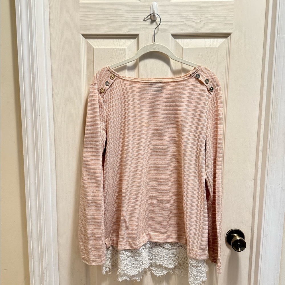 Pink Striped ladies with Lace Hem